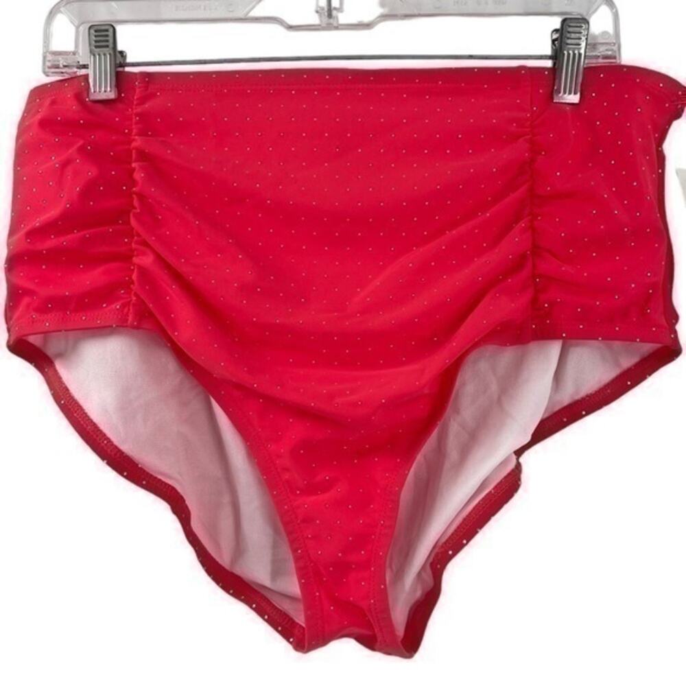 NWT Island Rays 2X Swimsuit Bottoms pink Polkadots High Waist High Cut Leg